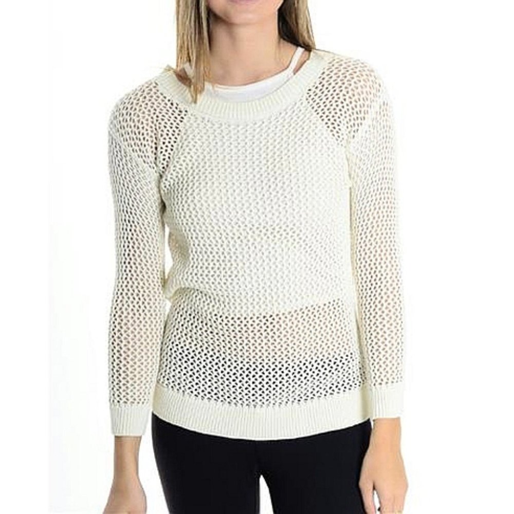 NEW Michael Kors Ivory Open Knit Cut-Outs Cutouts Sheer Fishnet Knit Sweater S